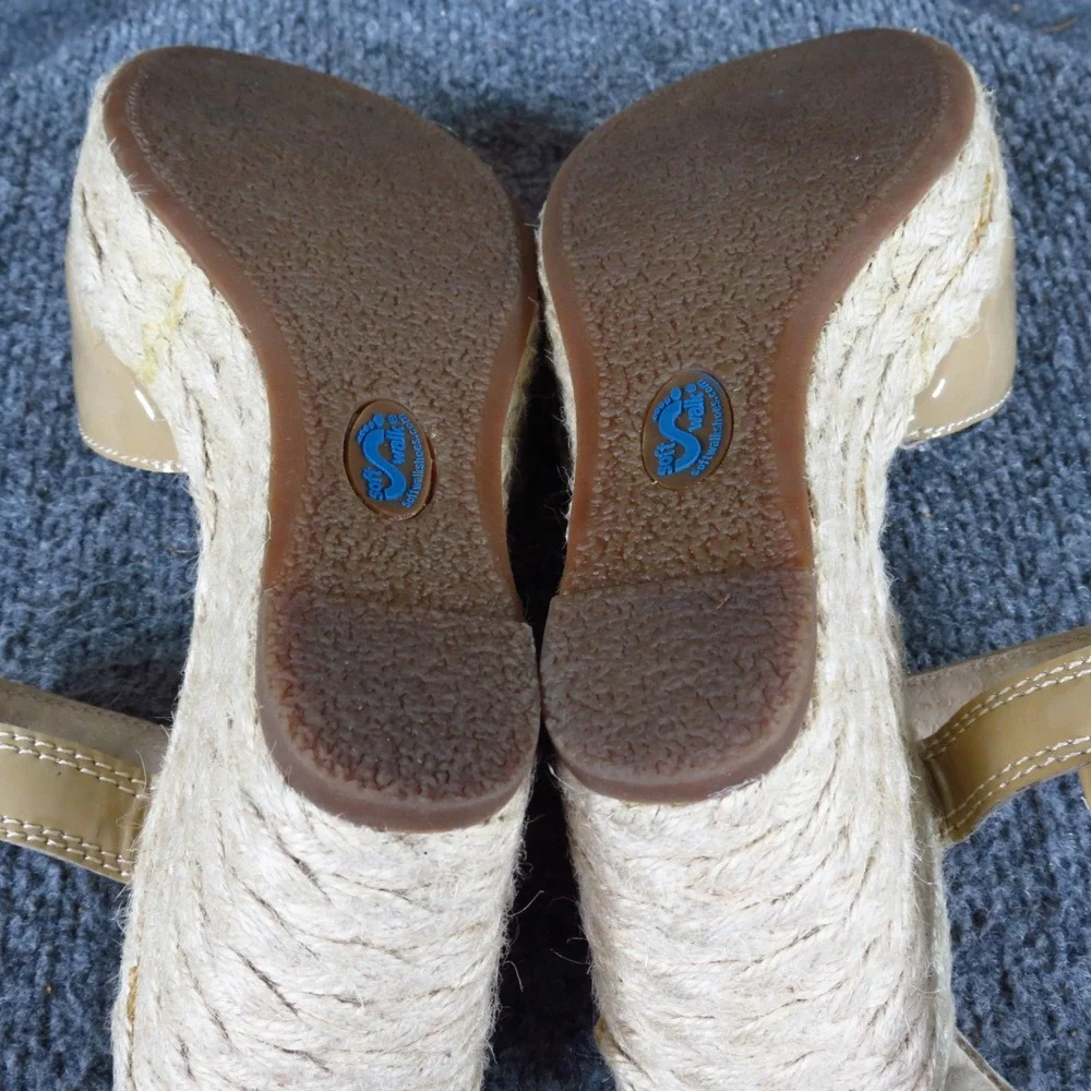 SoftWalk San Marino Womens Wedge Sandals 7.5 Wide Comfort Nude Patent‎ Leather